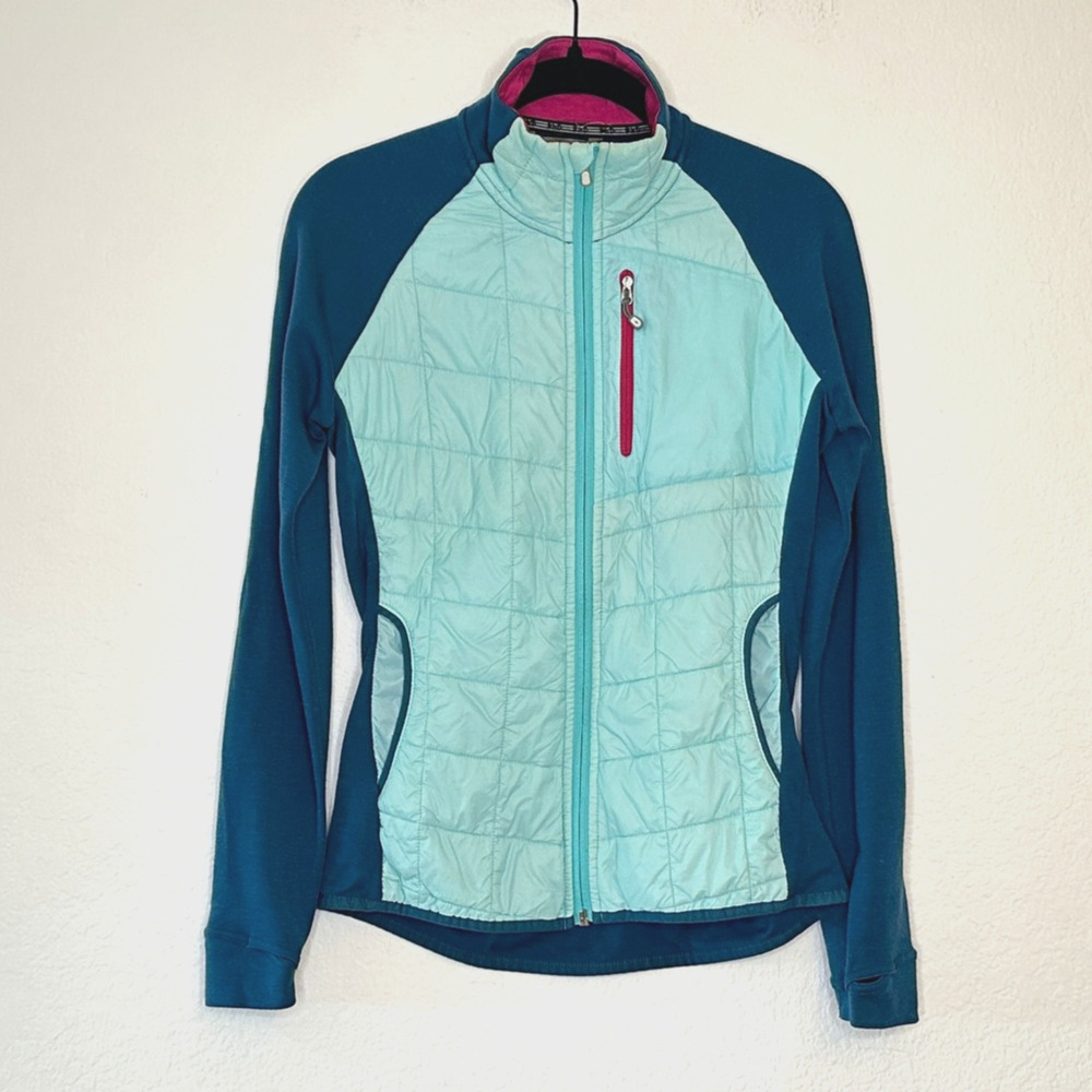 Smartwool PhD Smartloft Divide Full Zip Jacket Womens S Merino Blend Teal *Holes - Picture 5 of 16